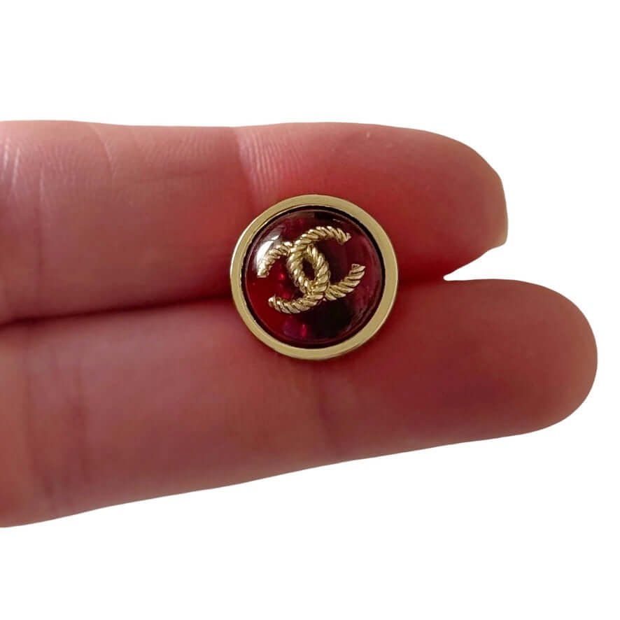 Pre-Owned Authentic Chanel Gold CC Round Red Earrings