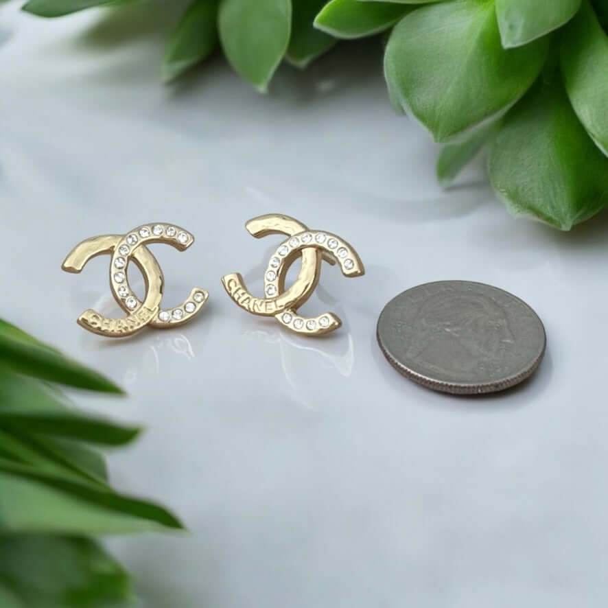 Chanel Gold CC Chanel Mark & Crystals Earrings Pre-Owned - My Mama Found What 