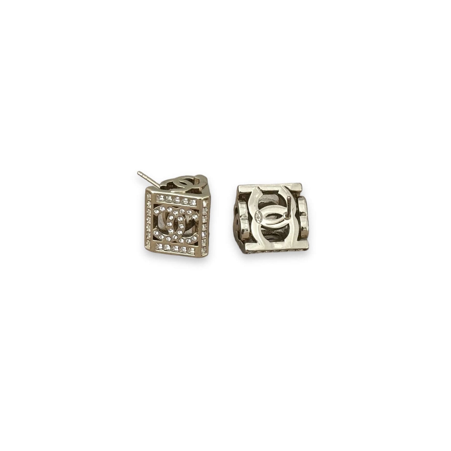 Pre-Owned Chanel Gold CC Cut Out Earrings w/ crystals