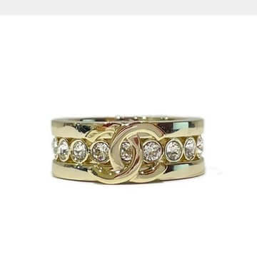 Rare stunning CHANEL CC gold ring with crystals, pre-owned, size 6, ready for gift giving, excellent condition.