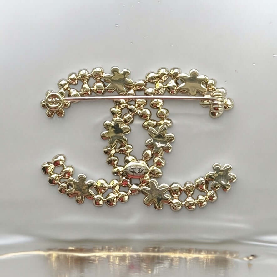 Authentic Chanel Gold CC Floral w/ mini Crystals Brooch Pin Pre-Owned