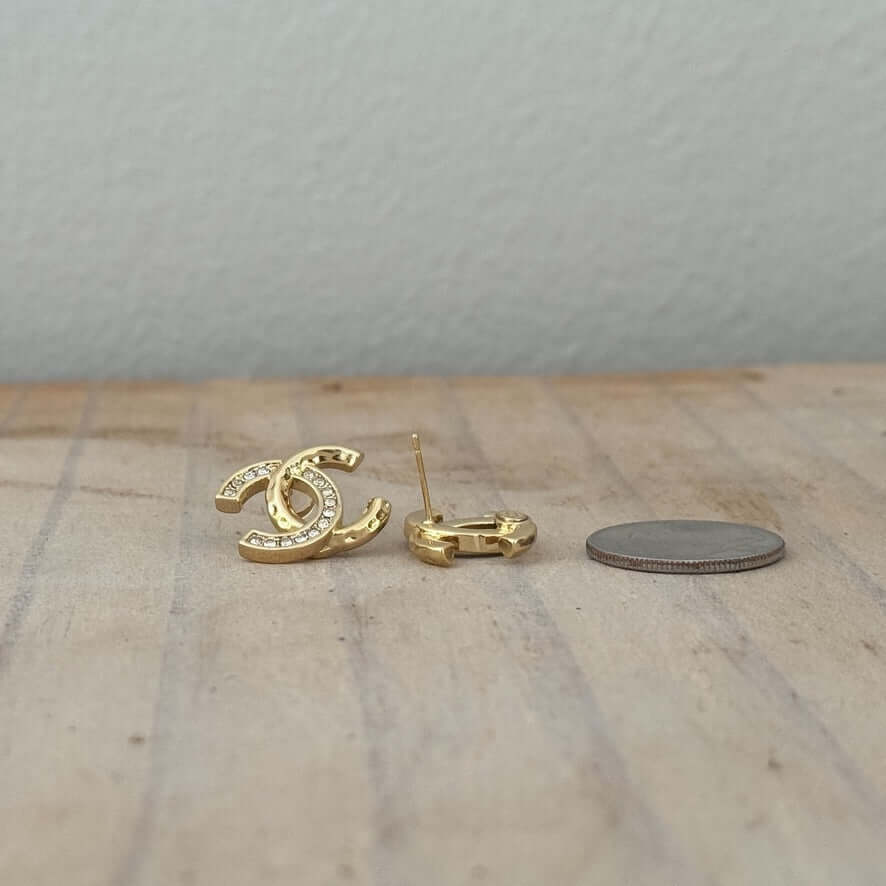 Chanel Gold CC w/Clear Crystals Post Earrings Pre-Owned - My Mama Found What  
