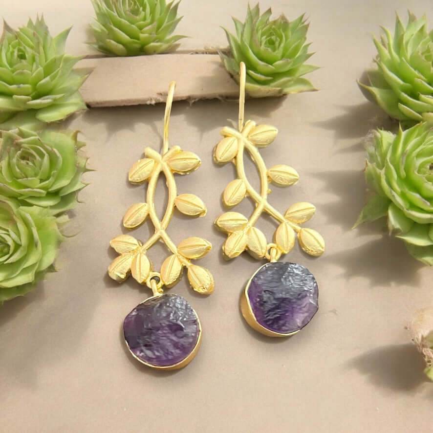 Amethyst Gold Resort wear Floral Hand-crafted Earrings Artisan Made - My Mama Found What 
