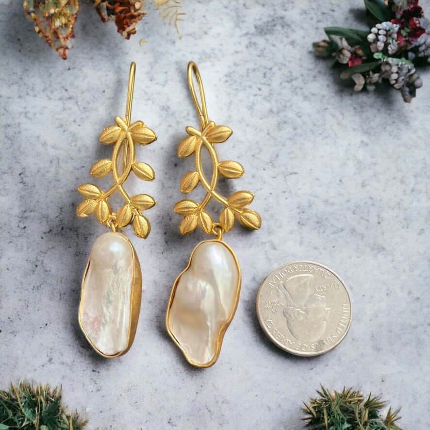 Artisan Bright Gold Baroque Pearls Threader Earrings - My Mama Found What 