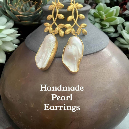 Artisan Bright Gold Baroque Pearls Threader Earrings - My Mama Found What 