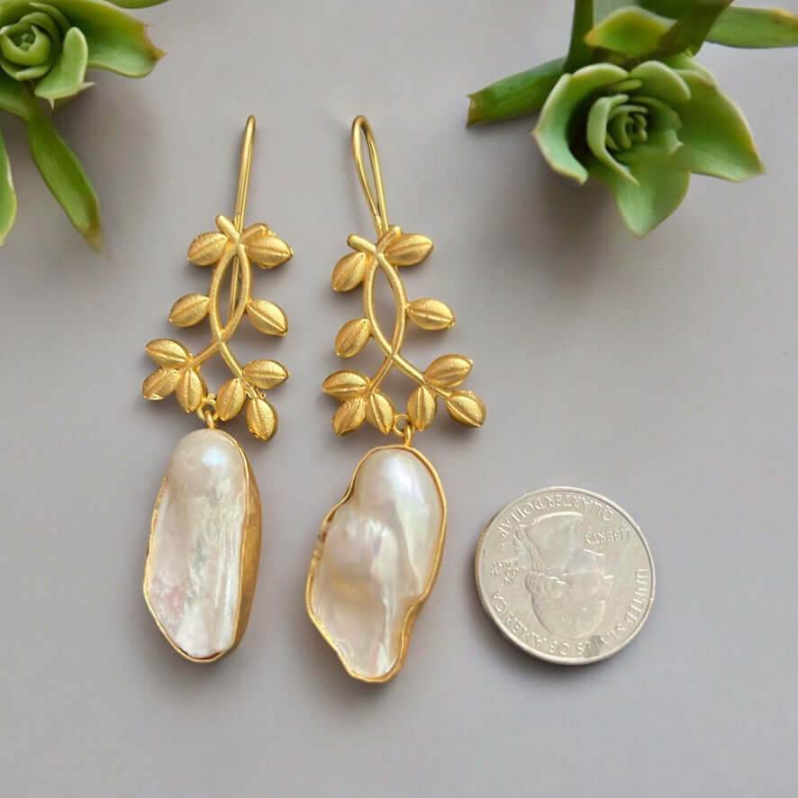 Artisan Bright Gold Baroque Pearls Threader Earrings - My Mama Found What 