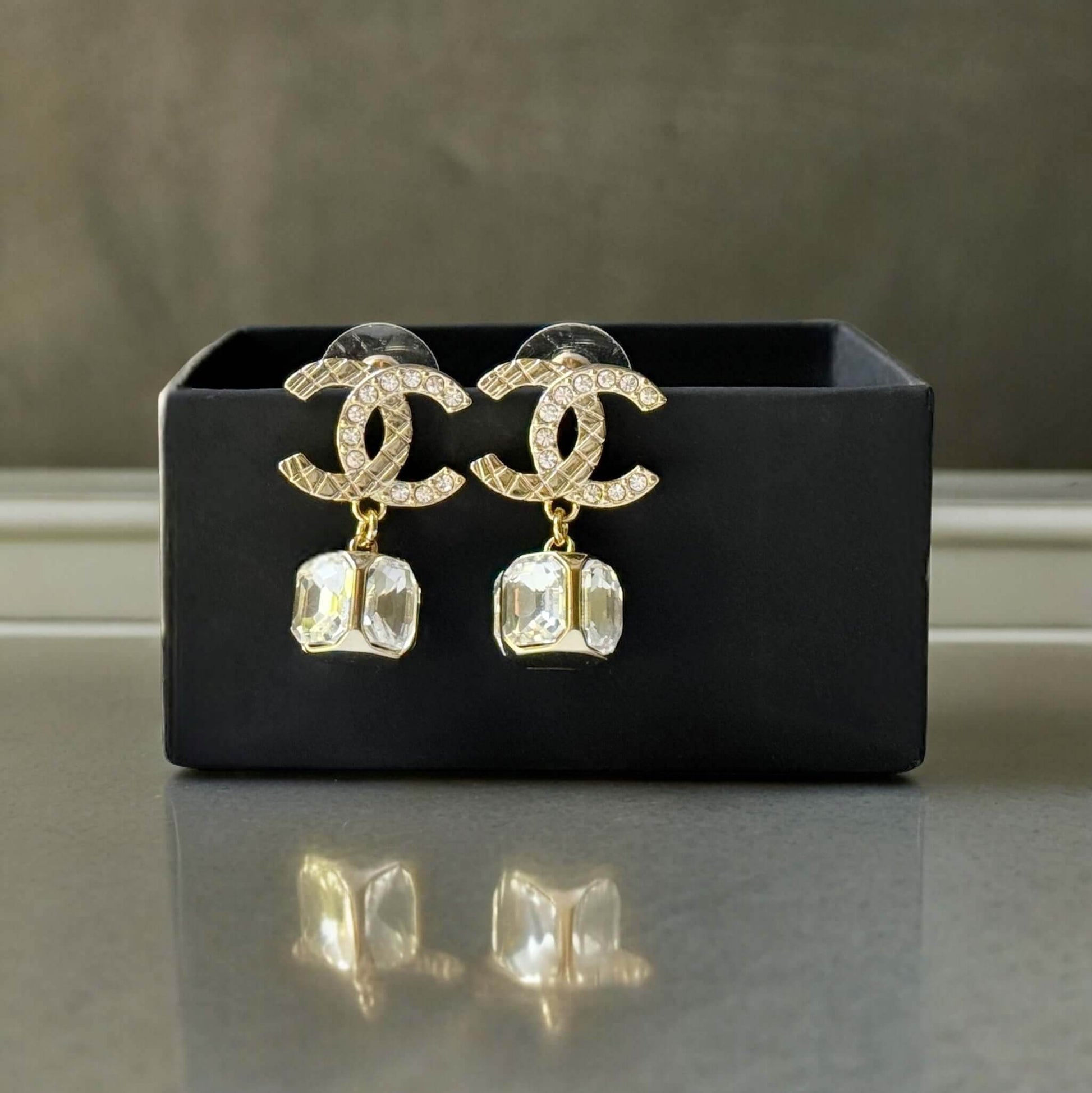 Authentic Chanel CC Dangle Crystal Post Earrings Pre-Owned - My Mama Found What 