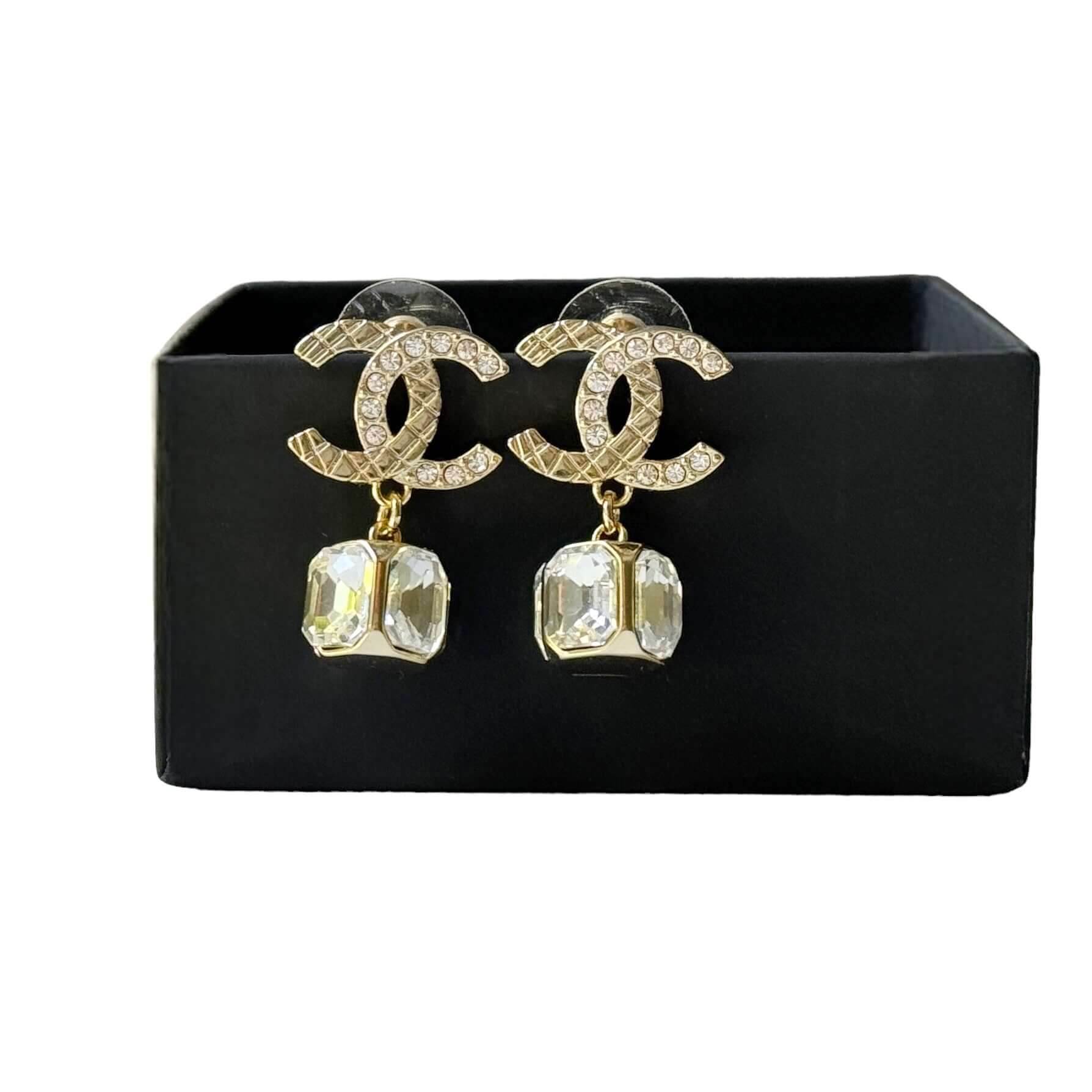 Authentic Chanel CC Dangle Crystal Post Earrings Pre-Owned - My Mama Found What 