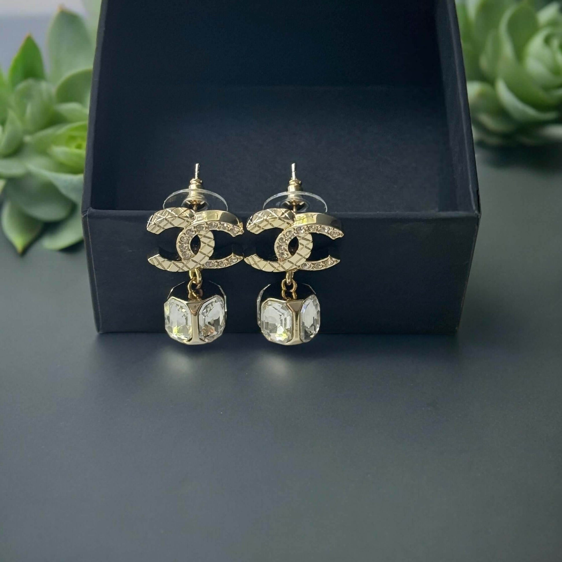 Authentic Chanel CC Dangle Crystal Post Earrings Pre-Owned - My Mama Found What 