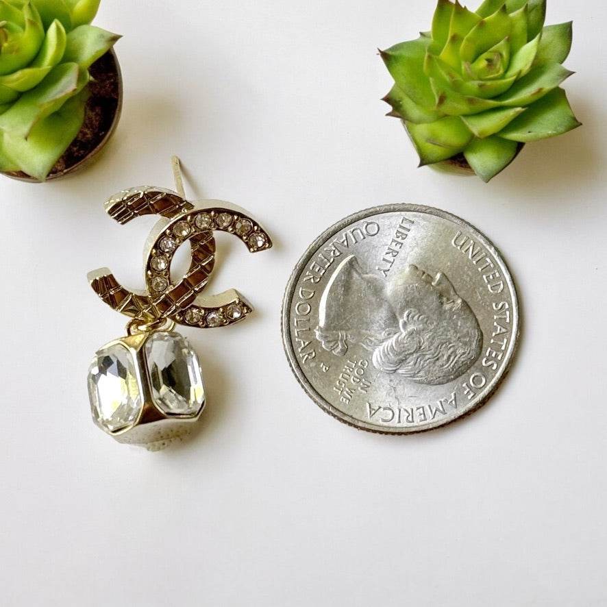 Authentic Chanel CC Dangle Crystal Post Earrings Pre-Owned - My Mama Found What 