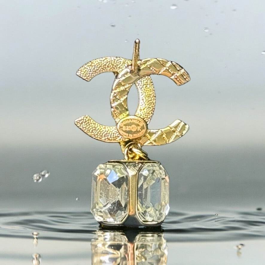Authentic Chanel CC Dangle Crystal Post Earrings Pre-Owned - My Mama Found What 