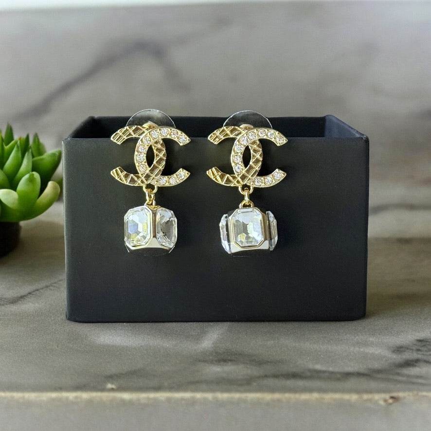 Authentic Chanel CC Dangle Crystal Post Earrings Pre-Owned - My Mama Found What 
