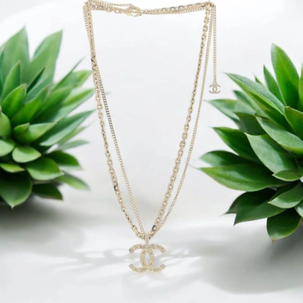 Authentic Chanel CC Double Chain Pendant Necklace Pre-Owned - My Mama Found What  My Mama Found What 