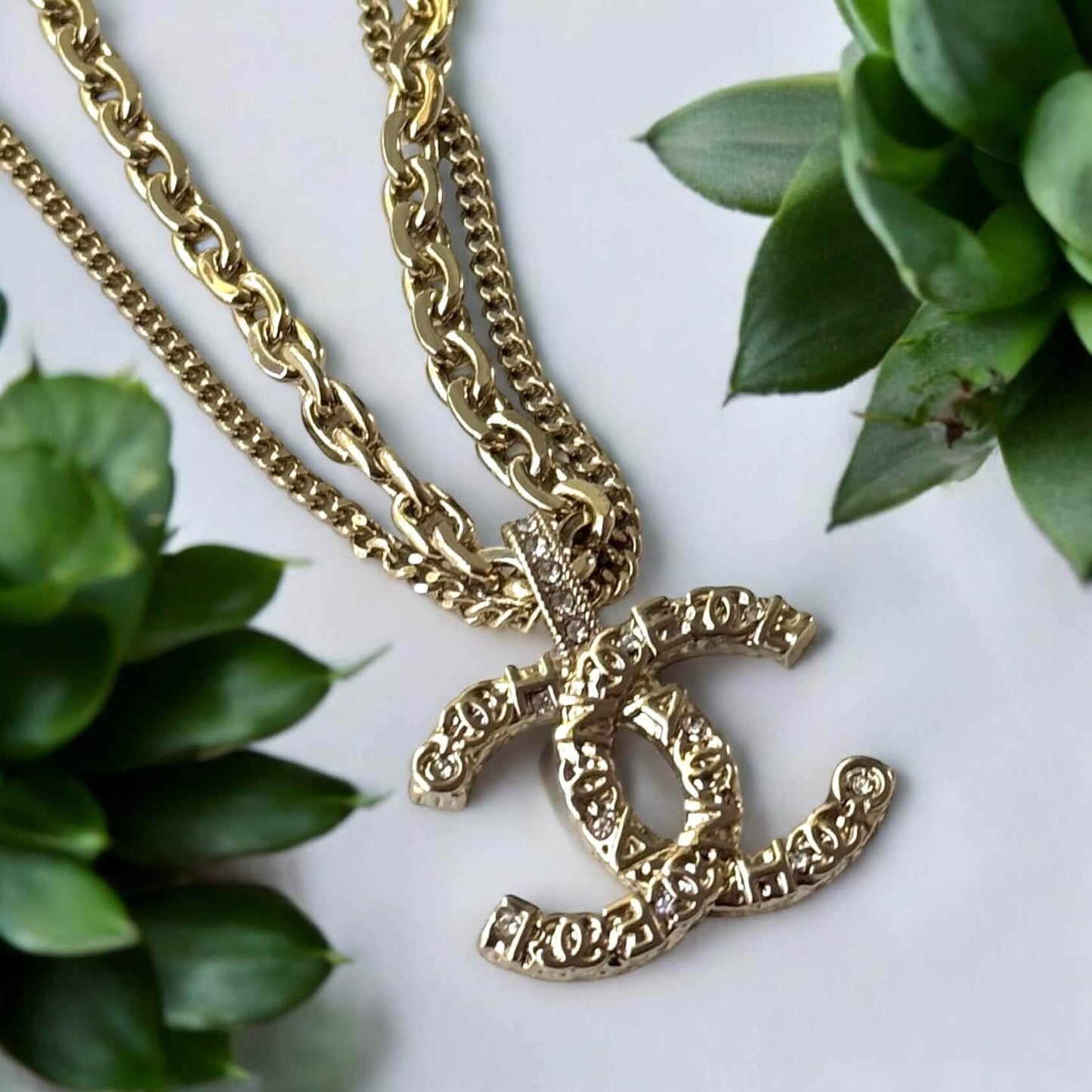 Authentic Chanel CC Double Chain Pendant Necklace Pre-Owned - My Mama Found What  My Mama Found What 