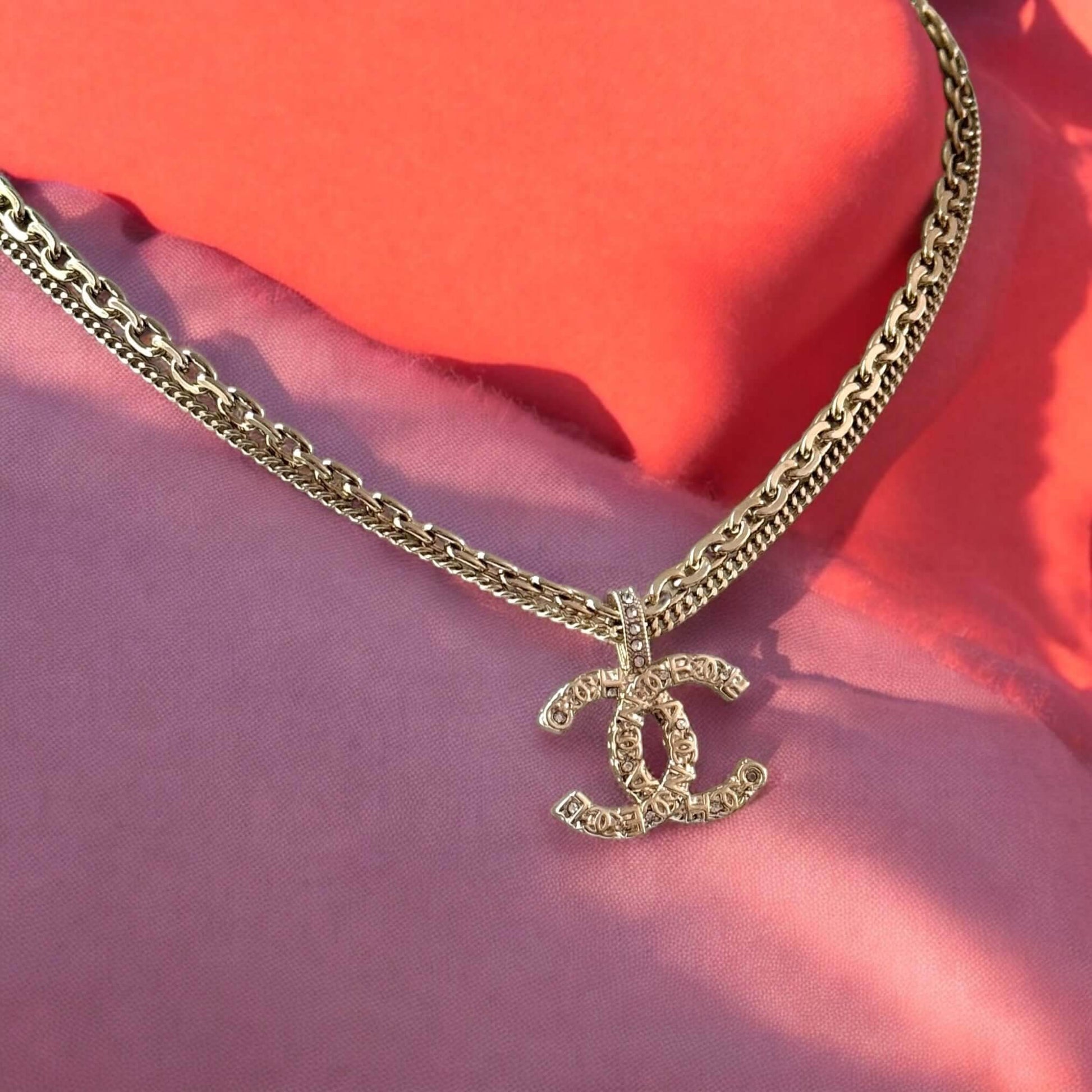 Authentic Chanel CC Double Chain Pendant Necklace Pre-Owned - My Mama Found What 
