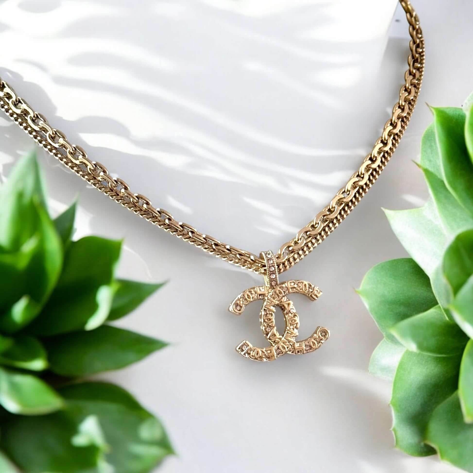 Authentic Chanel CC Double Chain Pendant Necklace Pre-Owned - My Mama Found What 