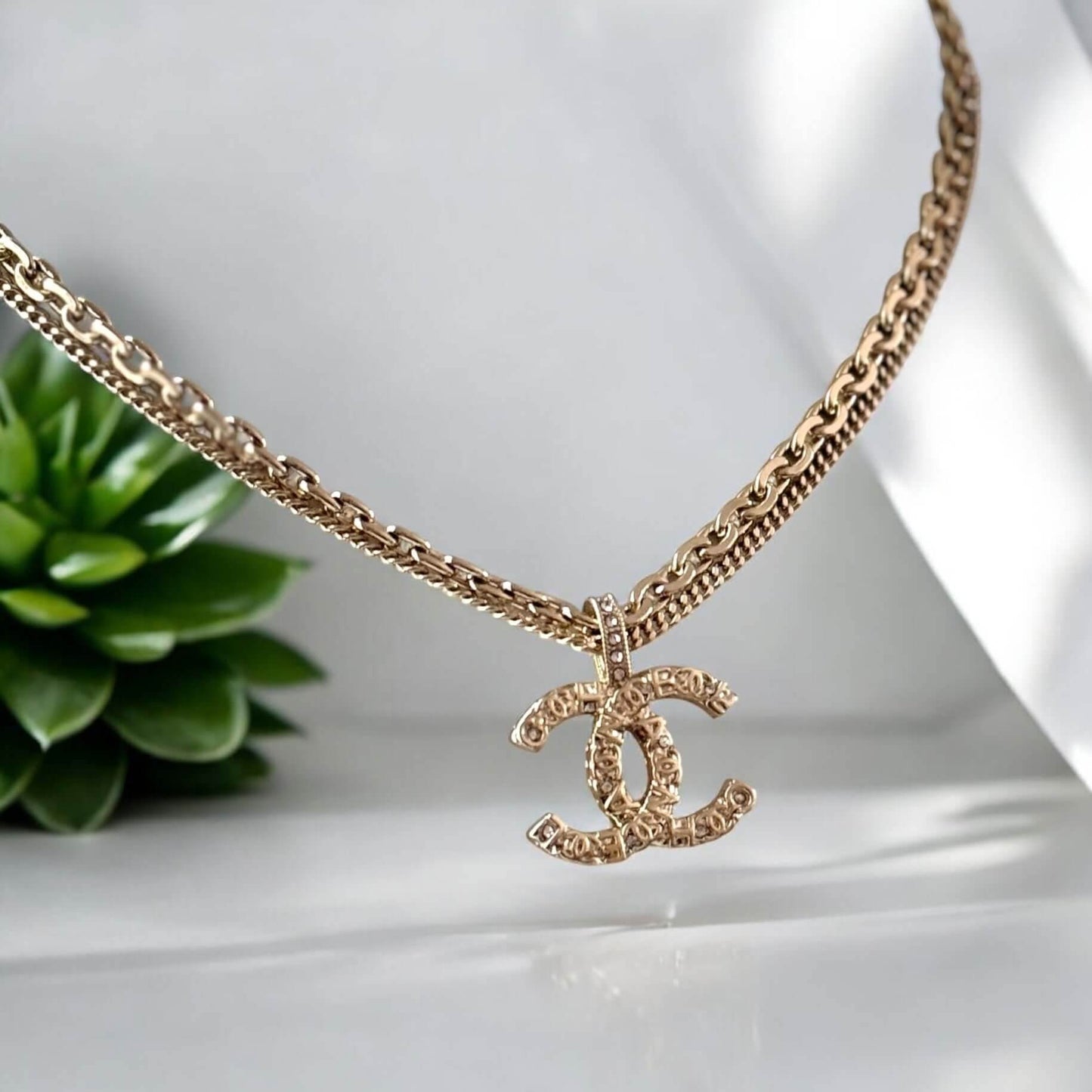 Authentic Chanel CC Double Chain Pendant Necklace Pre-Owned - My Mama Found What  My Mama Found What 