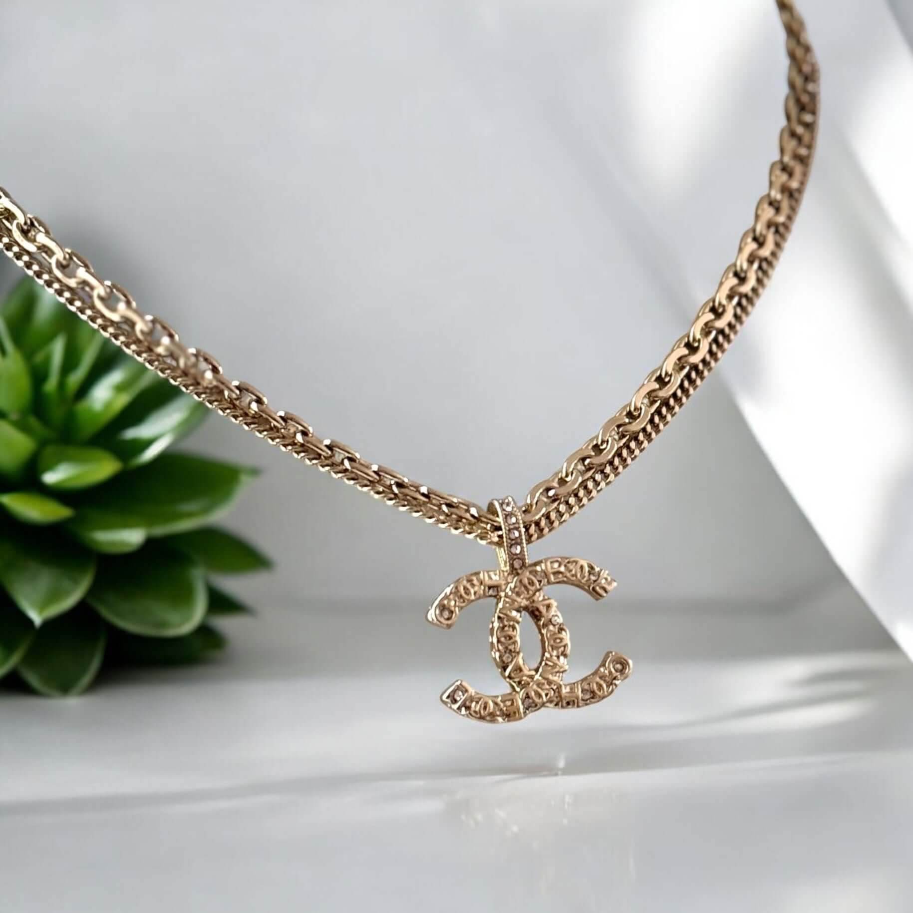 Authentic Chanel CC Double Chain Pendant Necklace Pre-Owned - My Mama Found What 