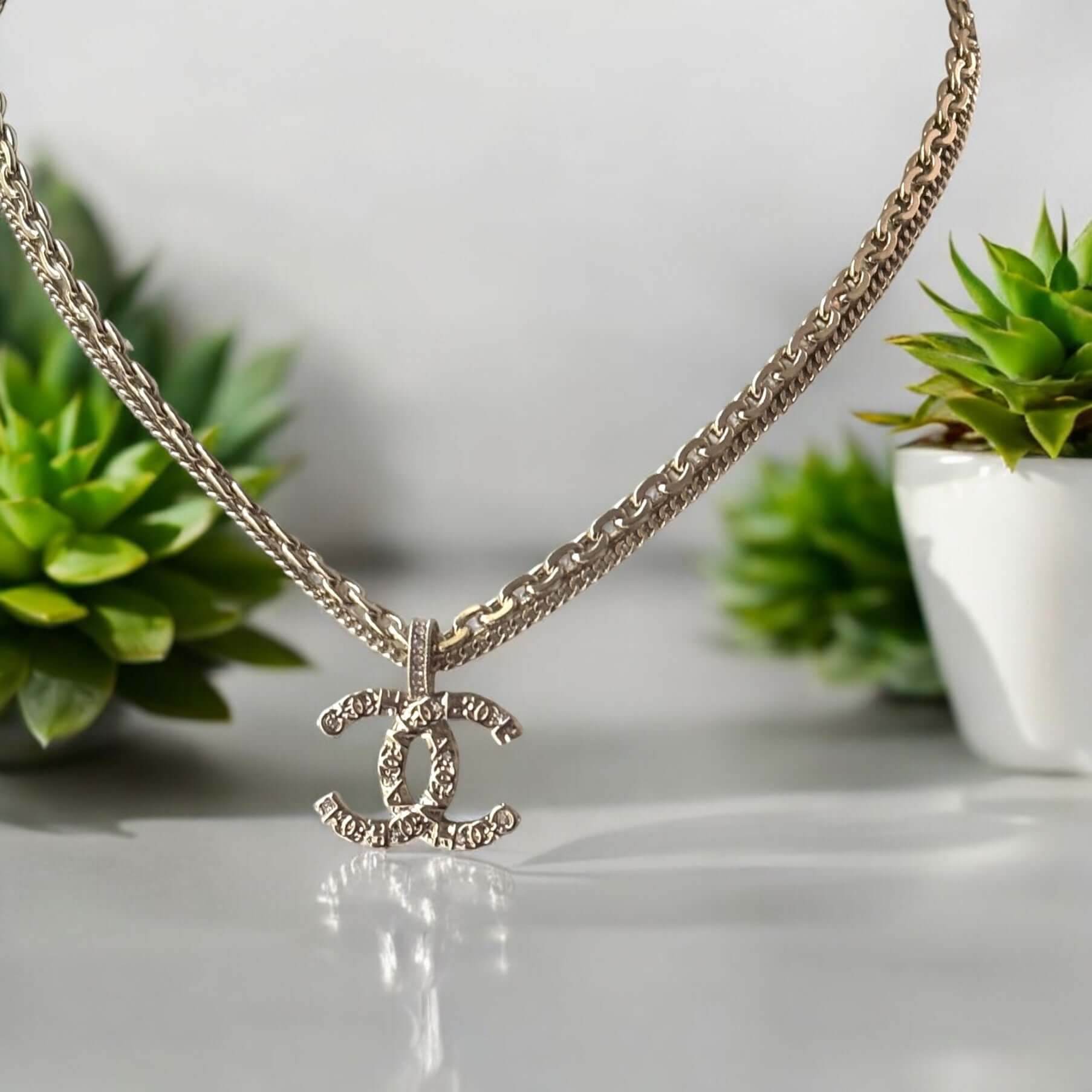 Authentic Chanel CC Double Chain Pendant Necklace Pre-Owned - My Mama Found What 