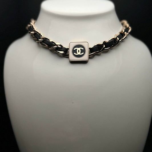 Authentic Chanel CC Gold Chain w/ Leather Choker Pre-Owned - My Mama Found What 