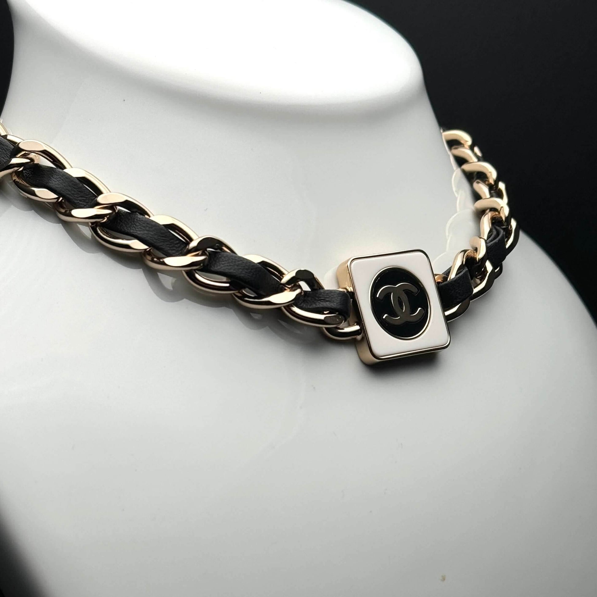 Authentic Chanel CC Gold Chain w/ Leather Choker Pre-Owned - My Mama Found What 