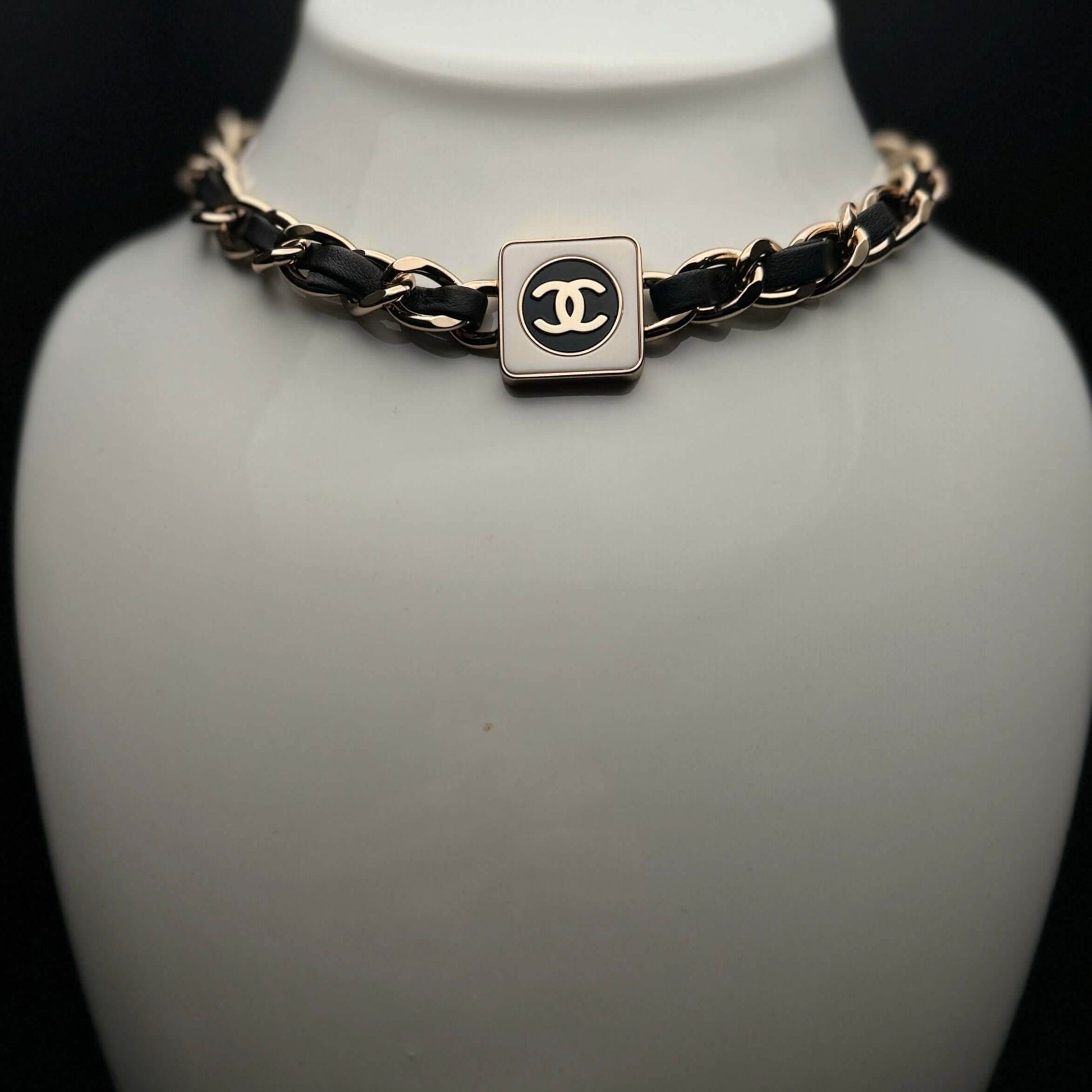 Authentic Chanel CC Gold Chain w/ Leather Choker Pre-Owned - My Mama Found What 