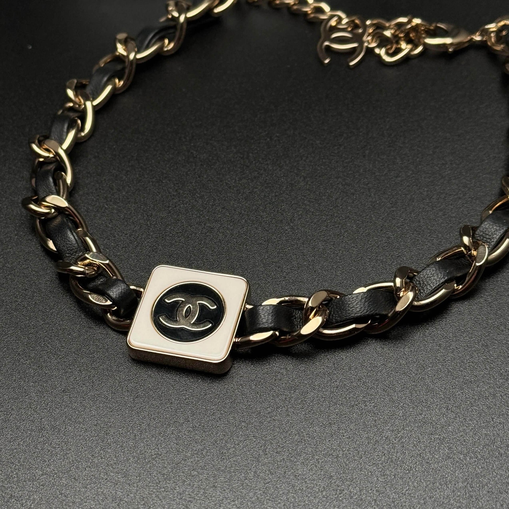 Authentic Chanel CC Gold Chain w/ Leather Choker Pre-Owned - My Mama Found What 