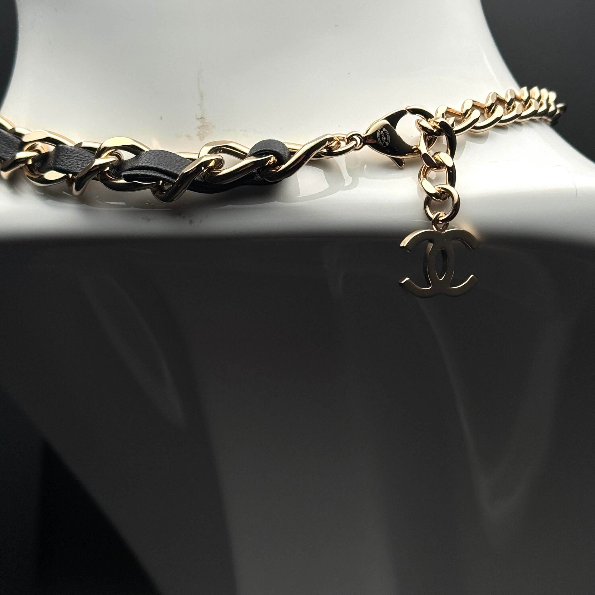 Authentic Chanel CC Gold Chain w/ Leather Choker Pre-Owned - My Mama Found What 