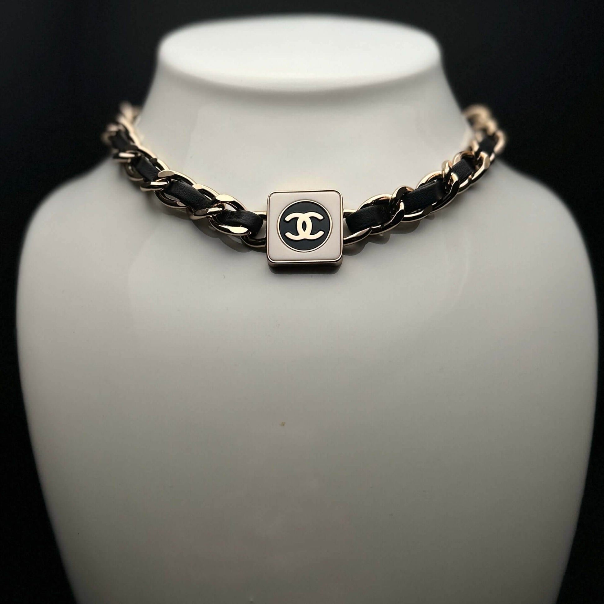 Authentic Chanel CC Gold Chain w/ Leather Choker Pre-Owned - My Mama Found What 