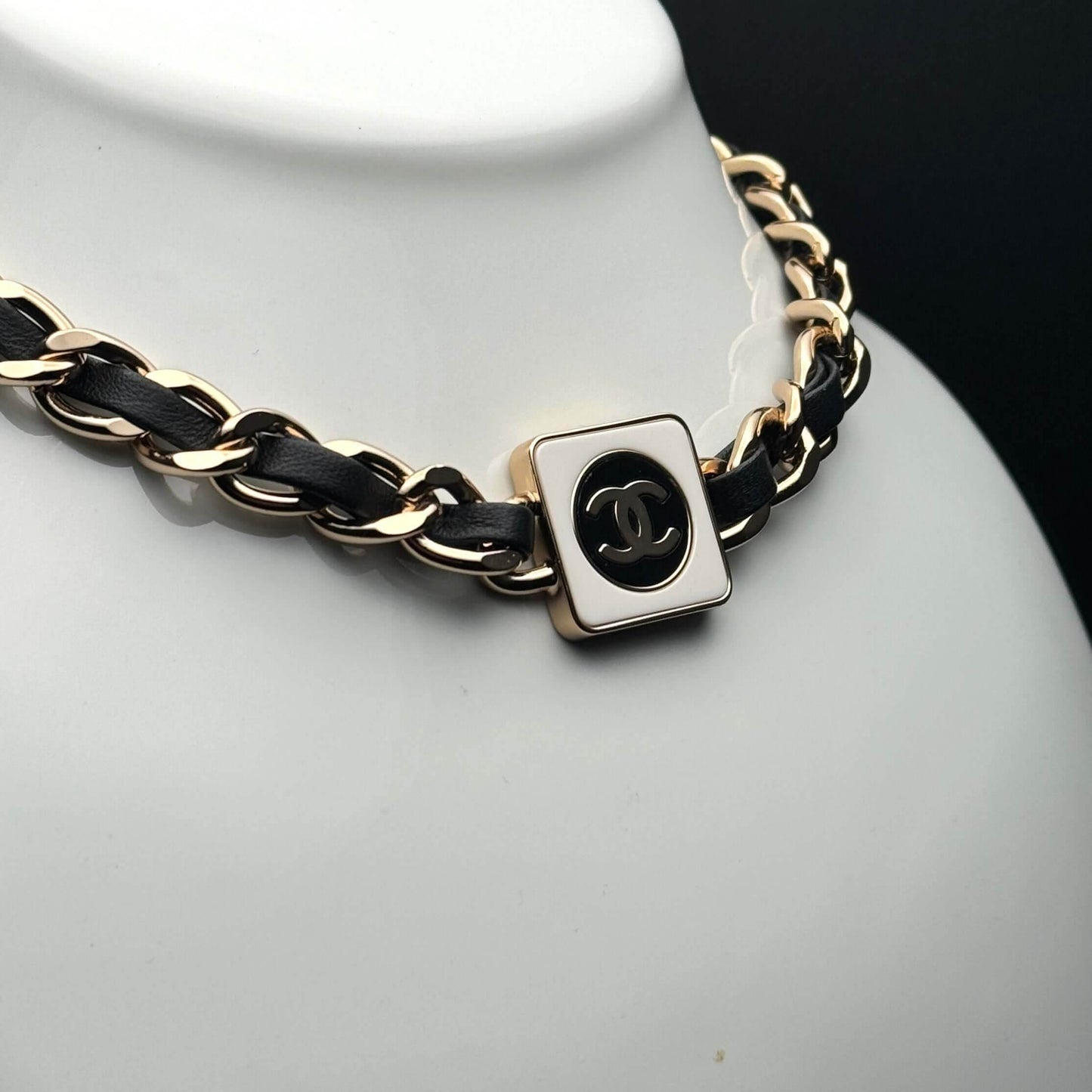 Authentic Chanel CC Gold Chain w/ Leather Choker Pre-Owned - My Mama Found What 