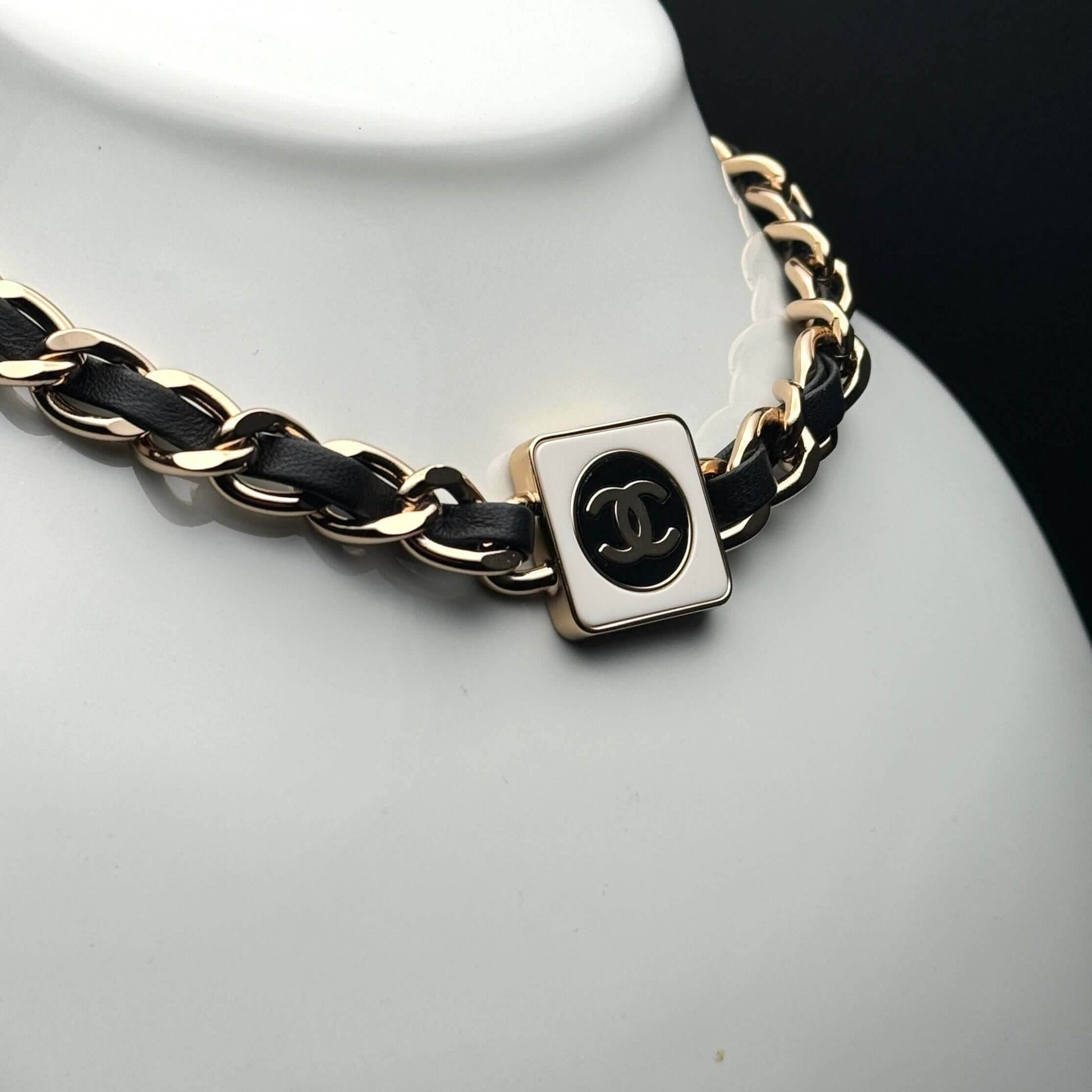 Authentic Chanel CC Gold Chain w/ Leather Choker Pre-Owned - My Mama Found What 
