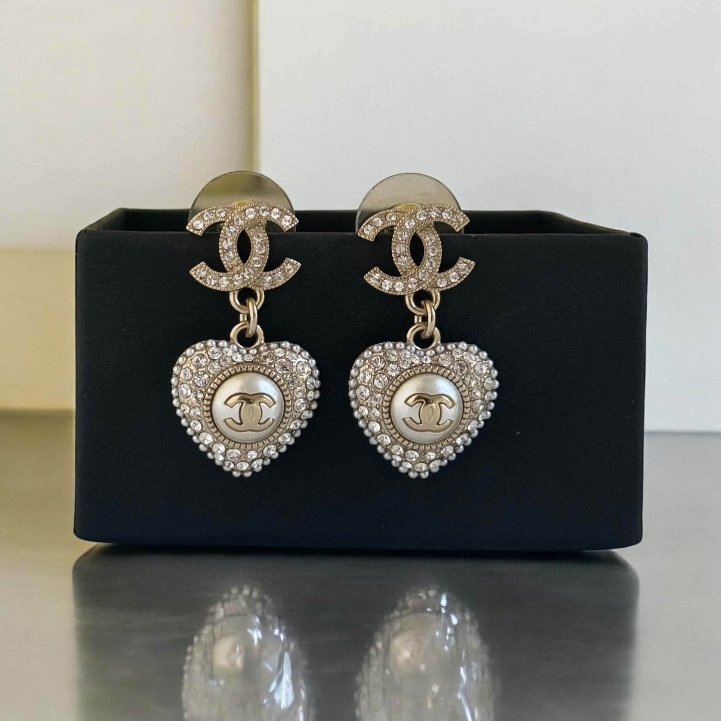 Authentic Chanel CC Gold Dangle Heart Earrings Pre-Owned - My Mama Found What 