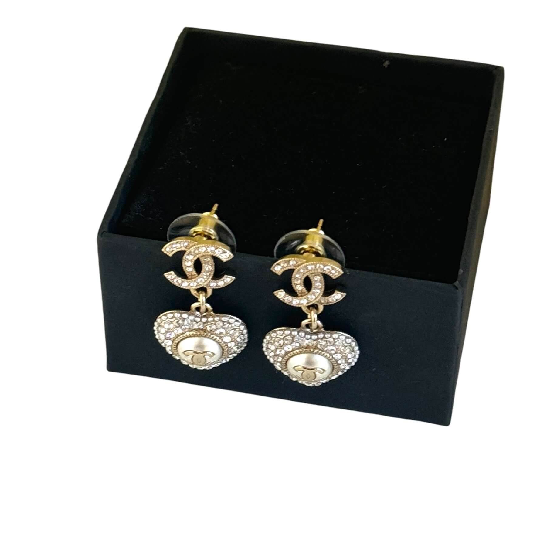 Authentic Chanel CC Gold Dangle Heart Earrings Pre-Owned - My Mama Found What 