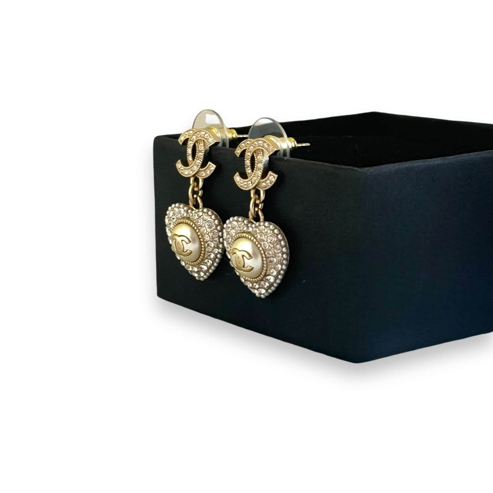 Authentic Chanel CC Gold Dangle Heart Earrings Pre-Owned - My Mama Found What 