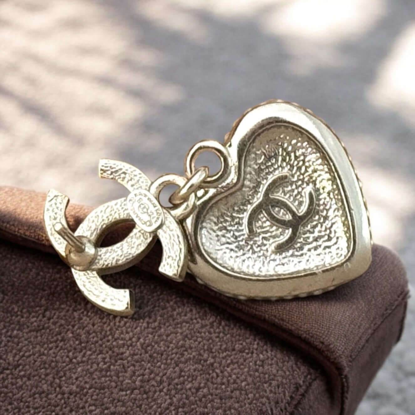 Authentic Chanel CC Gold Dangle Heart Earrings Pre-Owned - My Mama Found What 