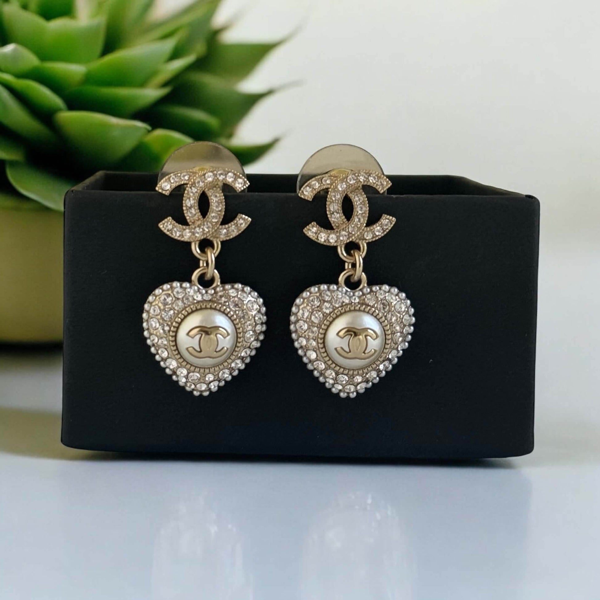 Authentic Chanel CC Gold Dangle Heart Earrings Pre-Owned - My Mama Found What 