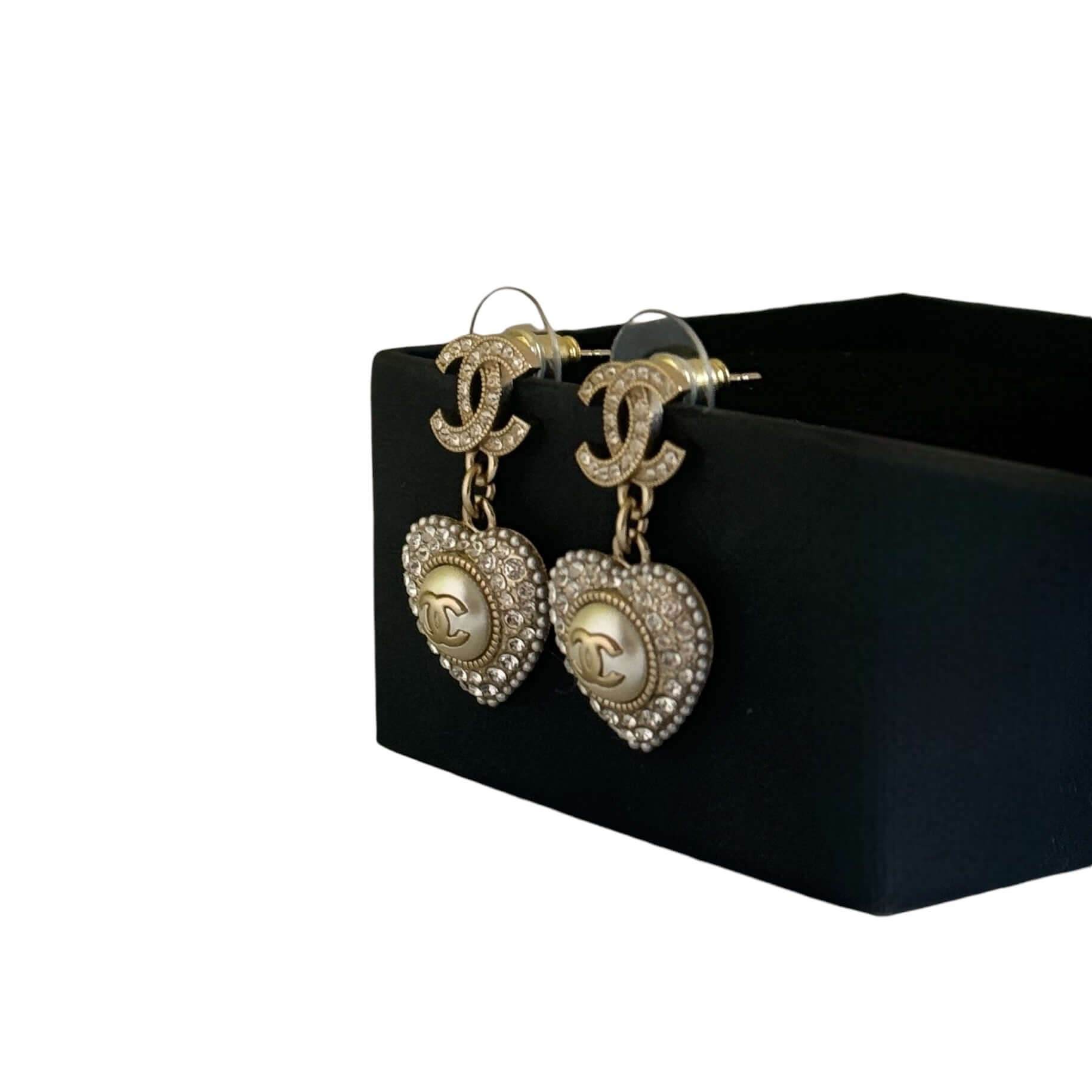 Authentic Chanel CC Gold Dangle Heart Earrings Pre-Owned - My Mama Found What 