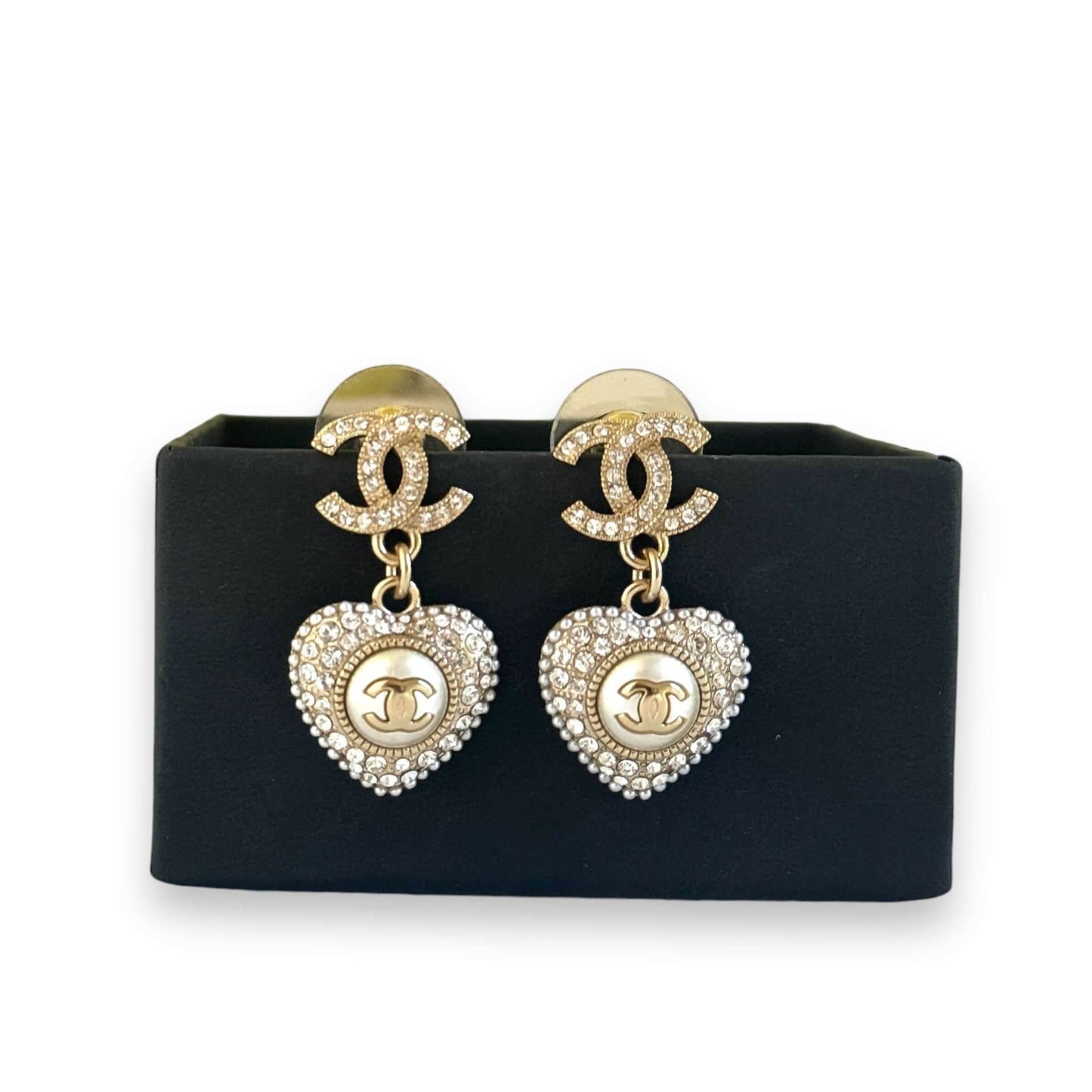 Authentic Chanel CC Gold Dangle Heart Earrings Pre-Owned - My Mama Found What 