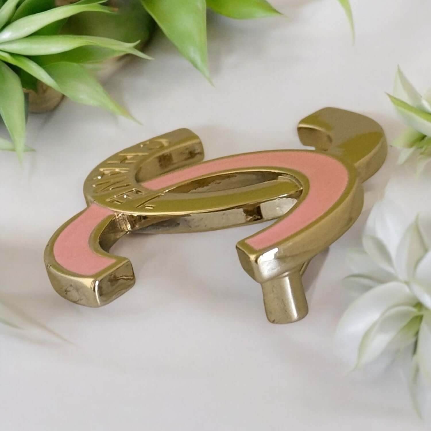Authentic Chanel CC Gold w/ Pink Enamel Gold Brooch Pre-Owned - My Mama Found What 