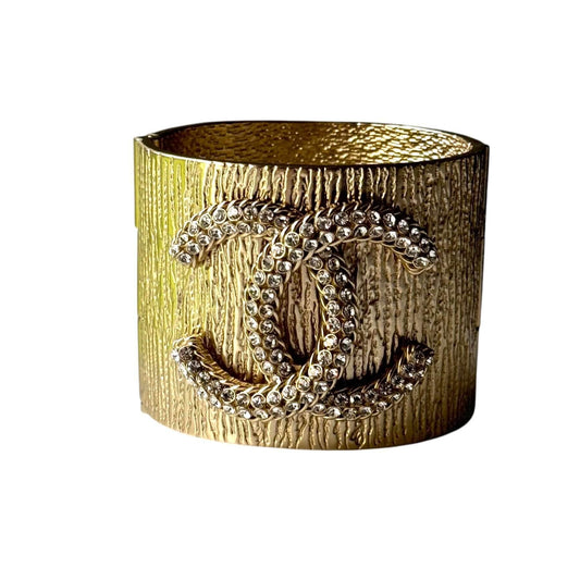 Authentic Chanel CC Lighter Gold Plated w/ crystals Cuff Pre-Owned - My Mama Found What 