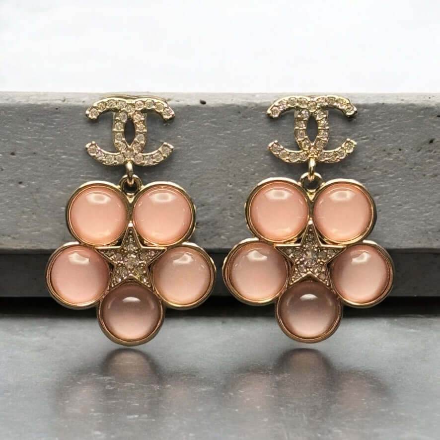 Authentic Chanel CC Lighter Gold Stars Pink Dangle Earrings Pre-Owned - My Mama Found What  My Mama Found What 