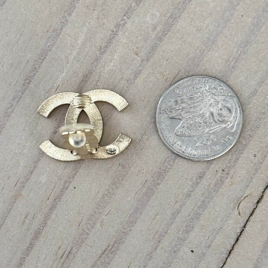 Authentic Chanel CC Lighter Gold w/ Crystals Clip On Earrings Pre-Owned - My Mama Found What  My Mama Found What 