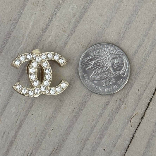 Authentic Chanel CC Lighter Gold w/ Crystals Clip On Earrings Pre-Owned - My Mama Found What  My Mama Found What 