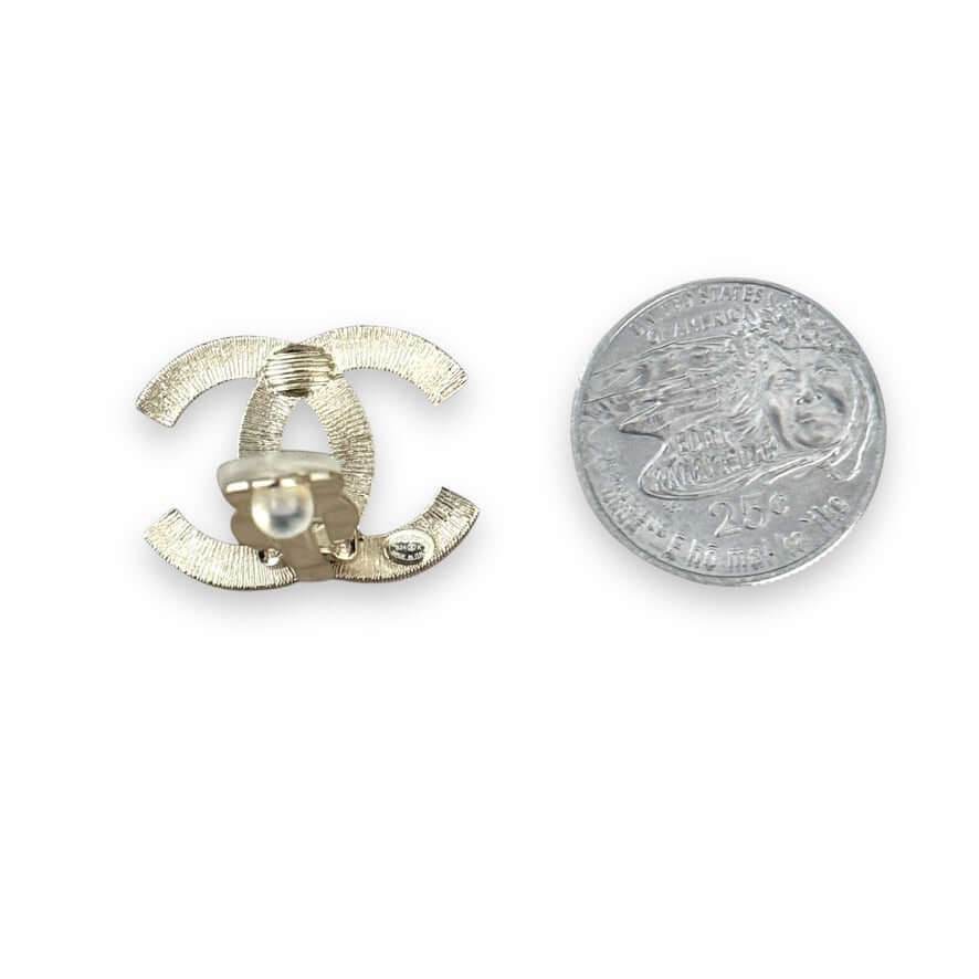Authentic Chanel CC Lighter Gold w/ Crystals Clip On Earrings Pre-Owned - My Mama Found What 