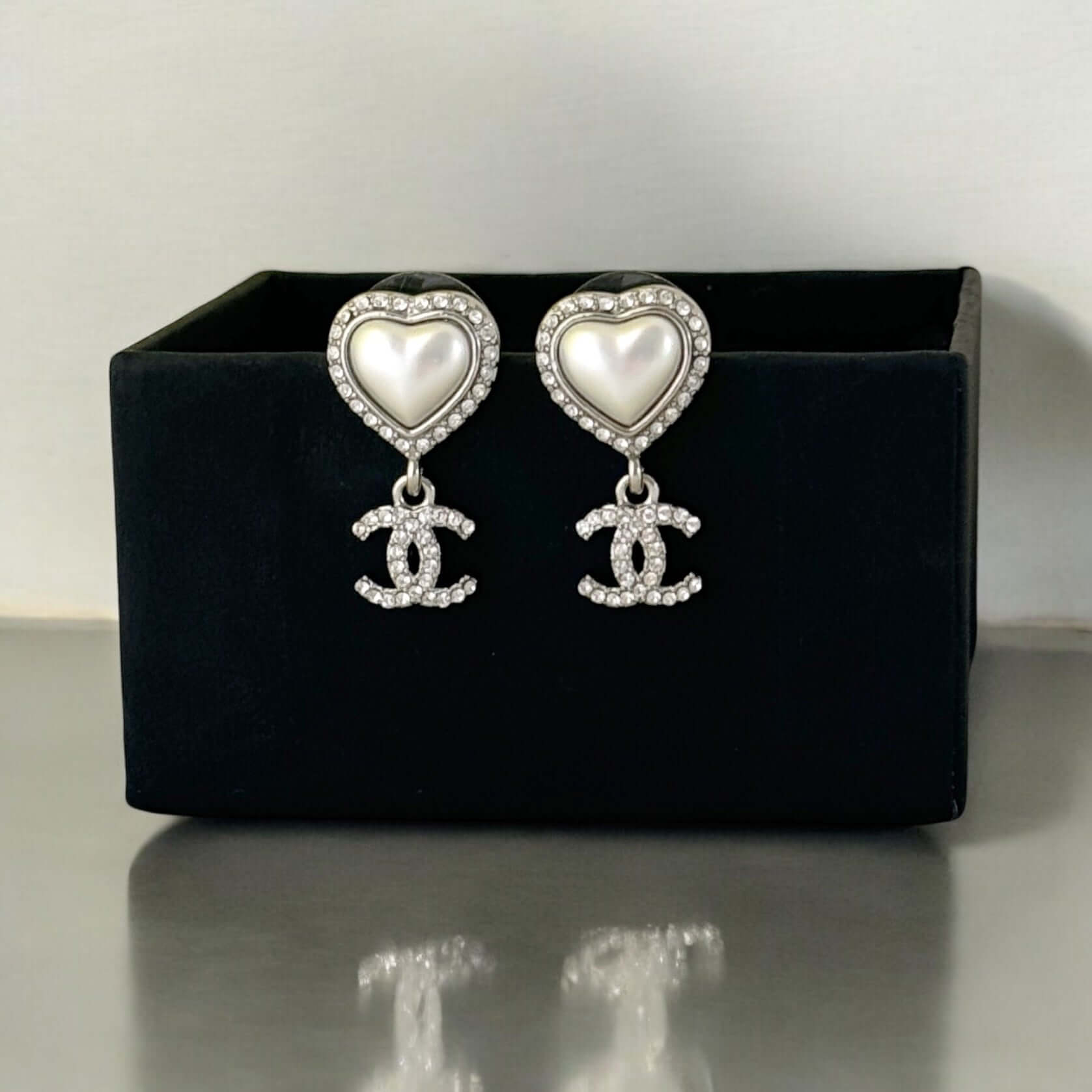 Authentic Chanel CC Silver Heart Dangle Earrings Pre-Owned 23 B - My Mama Found What  