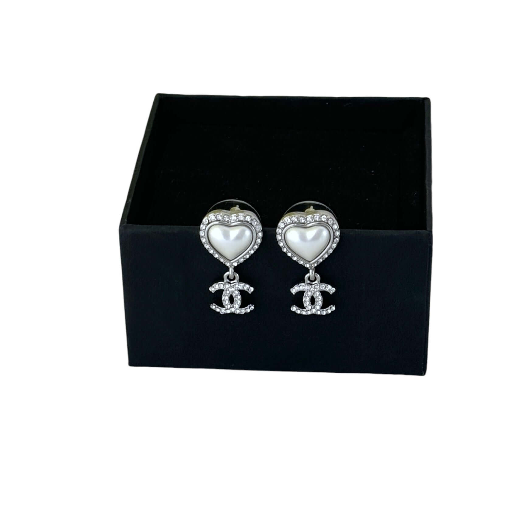 Authentic Chanel CC Silver Heart Dangle Earrings Pre-Owned 23 B - My Mama Found What  
