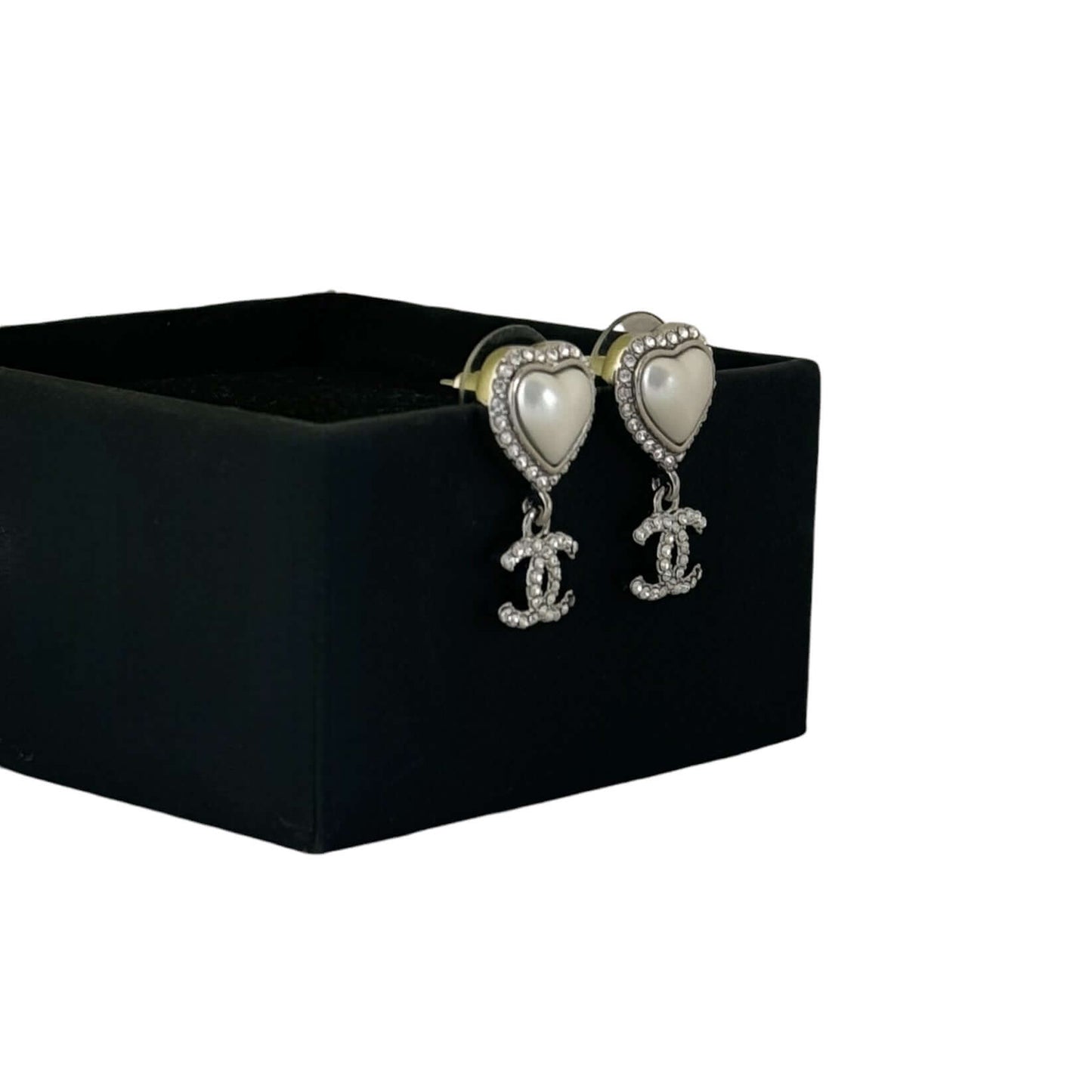 Authentic Chanel CC Silver Heart Dangle Earrings Pre-Owned 23 B - My Mama Found What   My Mama Found What 