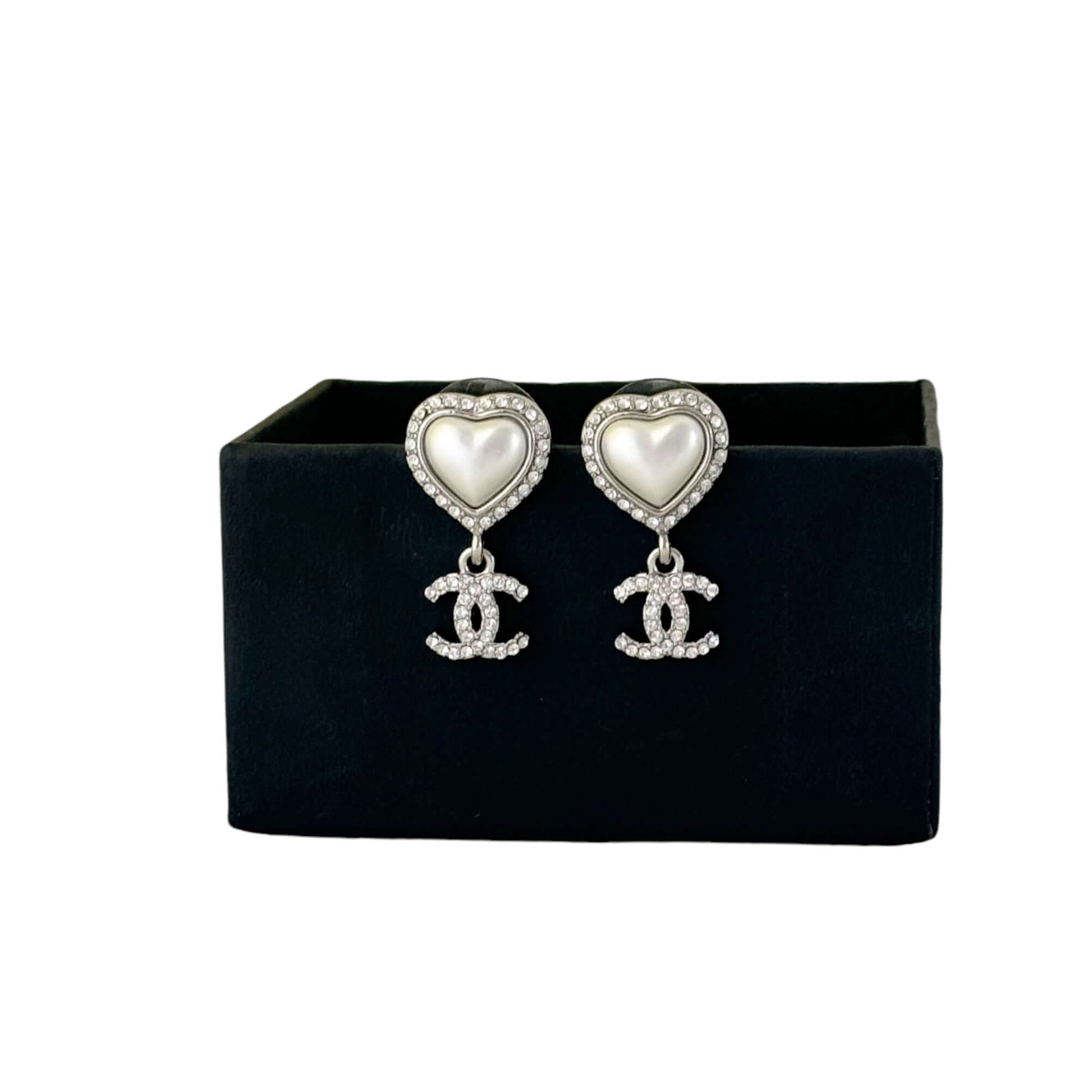 Authentic Chanel CC Silver Heart Dangle Earrings Pre-Owned 23 B - My Mama Found What  