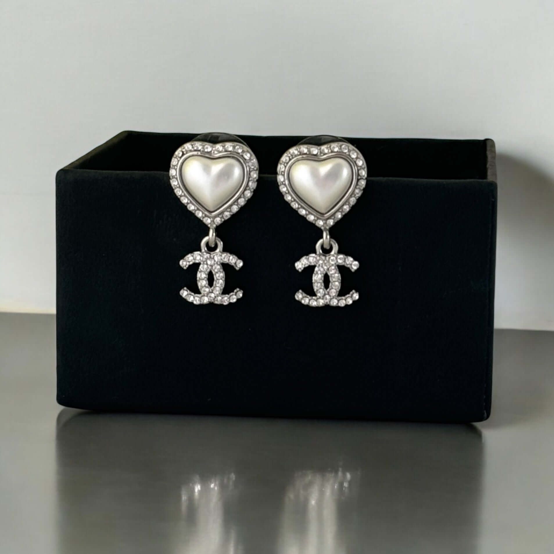 Authentic Chanel CC Silver Heart Dangle Earrings Pre-Owned 23 B - My Mama Found What  