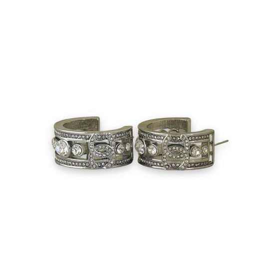 Authentic Chanel CC Silver w/ Crystals Hoops Pre-Owned - My Mama Found What 